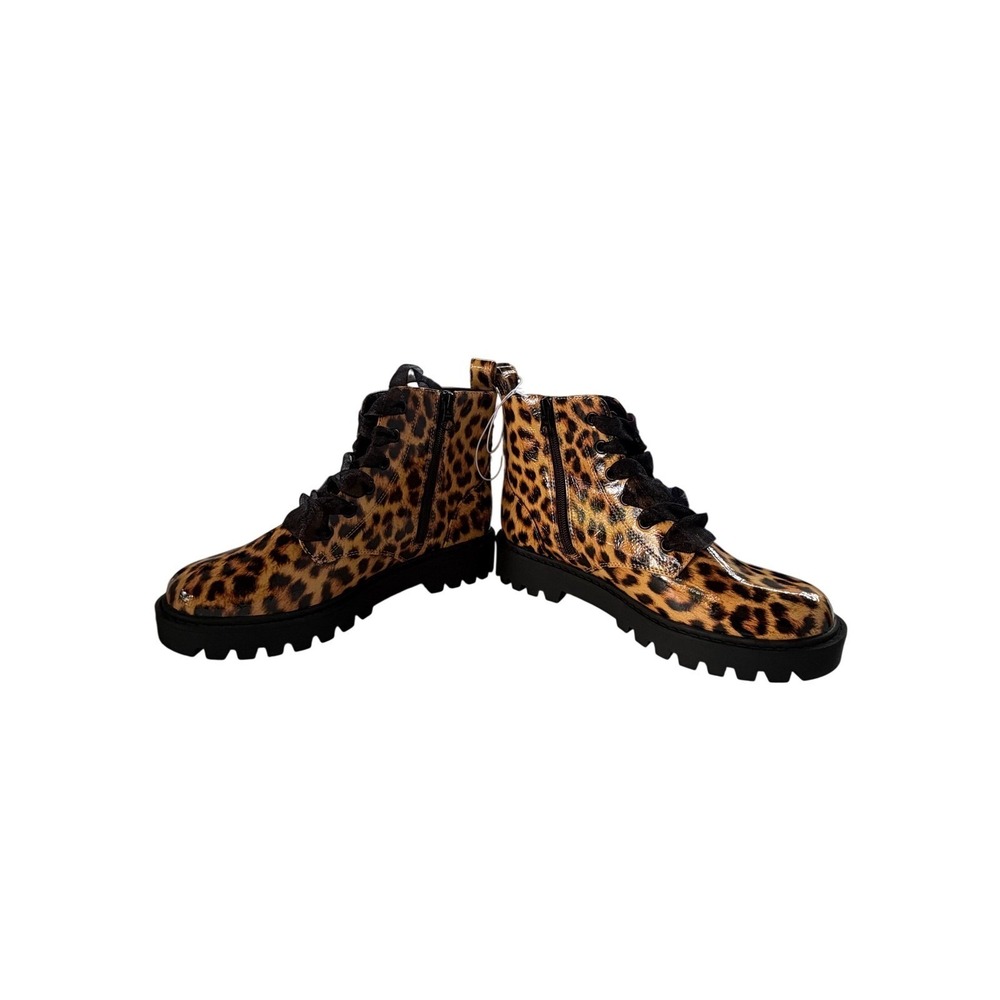 Art Class Kayden Leopard Print Combat Boots Tan Black Lug Sole Kids Size 4 - Picture 2 of 5
